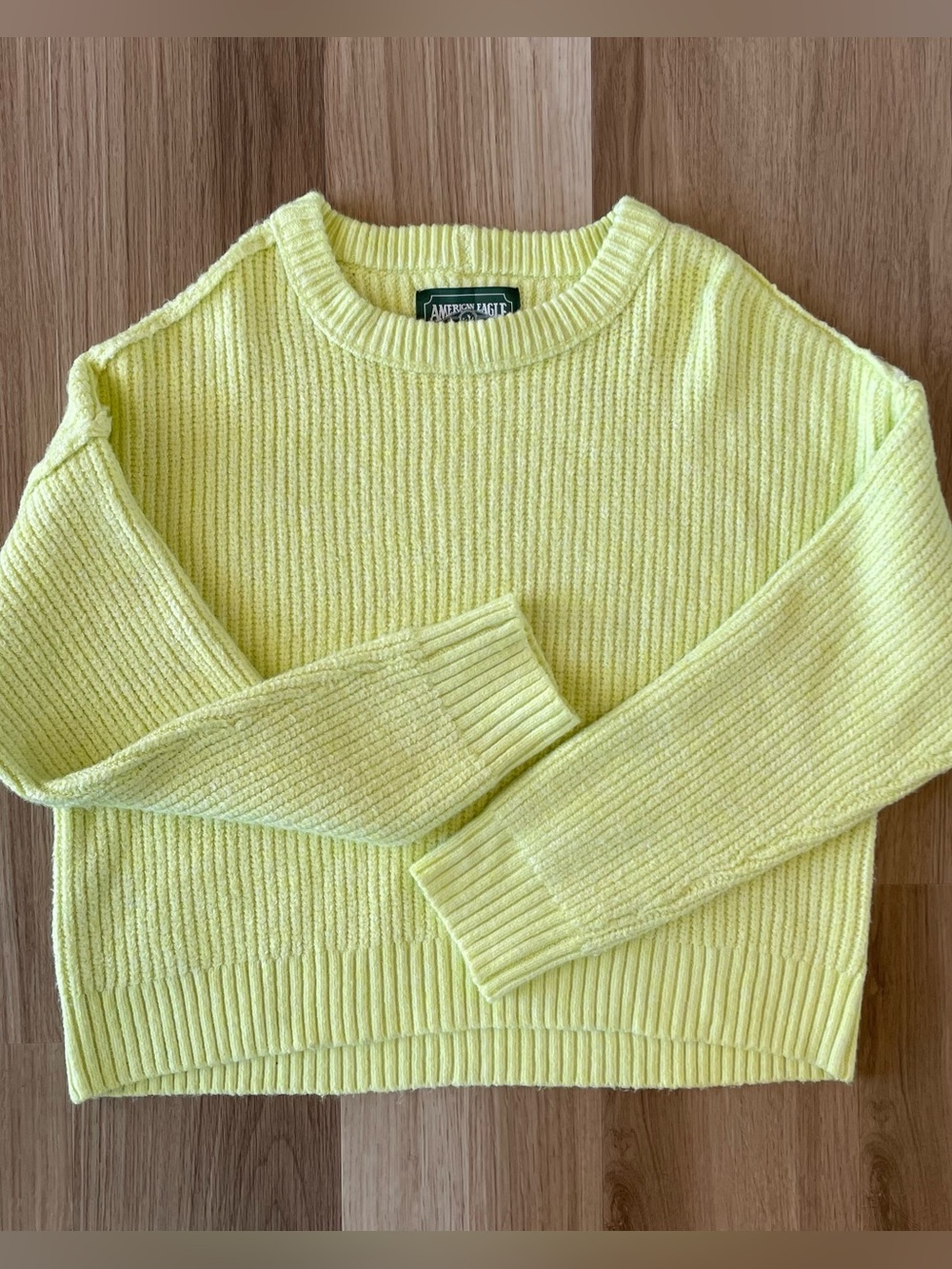 American Eagle Women’s Neon Yellow/Green Rib Knit Crew Streetwear Sweater Large